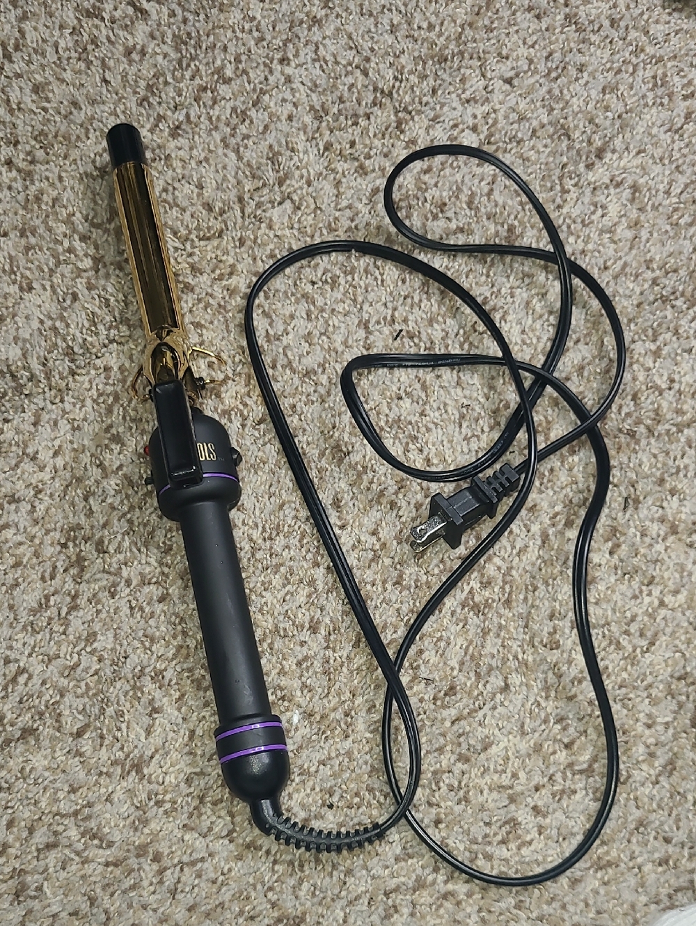 Hot Tools Gold Barrel Curling Iron with Black Handle and Purple Accents